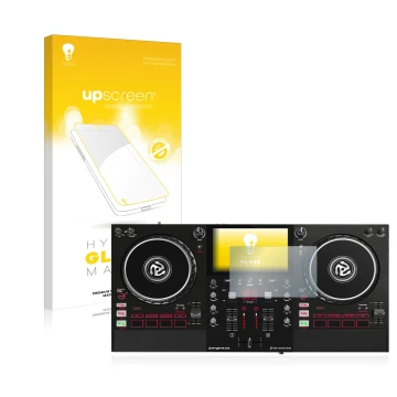 Vorderseite einer Produktverpackung mit dem Markenlogo upscreen. Daneben ist das Gerät Numark Mixstream Pro mit dem zugehörige