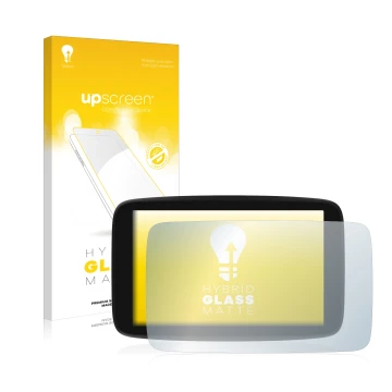 Vorderseite einer Produktverpackung mit dem Markenlogo upscreen. Daneben ist das Gerät TomTom GO Exclusive mit dem zugehörigen