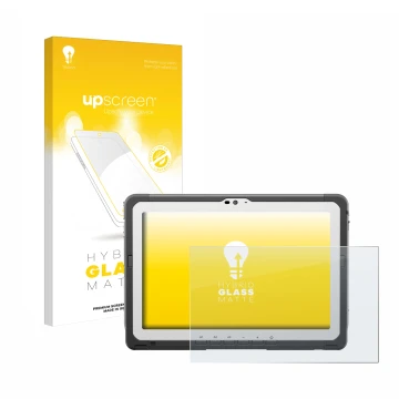 Vorderseite einer Produktverpackung mit dem Markenlogo upscreen. Daneben ist das Gerät Panasonic Toughbook FZ-A3 mit dem zugeh