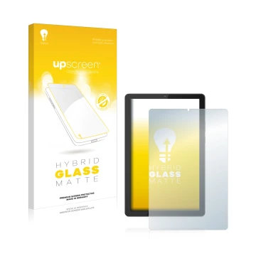 Vorderseite einer Produktverpackung mit dem Markenlogo upscreen. Daneben ist das Gerät Lenovo Tab M9 mit dem zugehörigen Displ