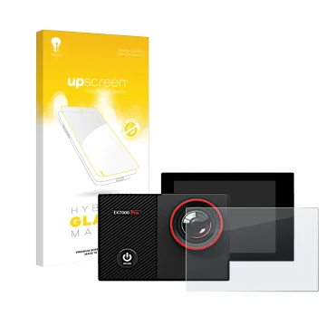 Vorderseite einer Produktverpackung mit dem Markenlogo upscreen. Daneben ist das Gerät Akaso EK7000 Pro mit dem zugehörigen Di