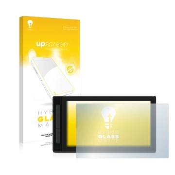 Vorderseite einer Produktverpackung mit dem Markenlogo upscreen. Daneben ist das Gerät Huion Kamvas Pro 16 (2.5K) mit dem zuge