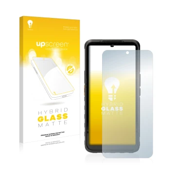 Vorderseite einer Produktverpackung mit dem Markenlogo upscreen. Daneben ist das Gerät Caterpillar Cat S53 5G mit dem zugehöri