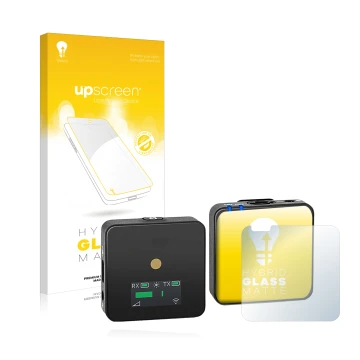 Vorderseite einer Produktverpackung mit dem Markenlogo upscreen. Daneben ist das Gerät Rode Wireless GO II mit dem zugehörigen