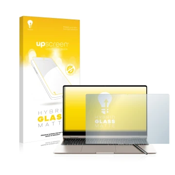 Vorderseite einer Produktverpackung mit dem Markenlogo upscreen. Daneben ist das Gerät Samsung Galaxy Book3 360 15.6