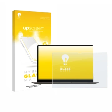 Vorderseite einer Produktverpackung mit dem Markenlogo upscreen. Daneben ist das Gerät Samsung Galaxy Book3 Pro 16