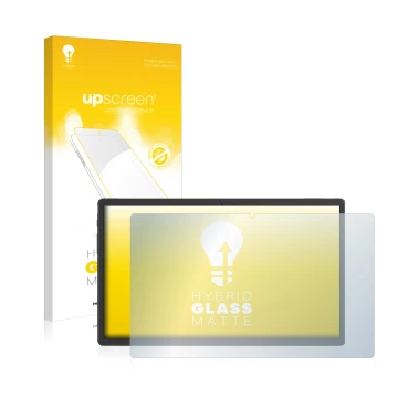 Vorderseite einer Produktverpackung mit dem Markenlogo upscreen. Daneben ist das Gerät Sebbe Facetel Tablet Q10 mit dem zugehö