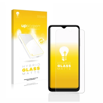 Vorderseite einer Produktverpackung mit dem Markenlogo upscreen. Daneben ist das Gerät Nokia G22 mit dem zugehörigen Displaysc