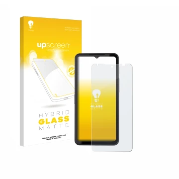 Vorderseite einer Produktverpackung mit dem Markenlogo upscreen. Daneben ist das Gerät Caterpillar Cat S75 mit dem zugehörigen