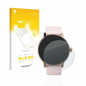 Vorderseite einer Produktverpackung mit dem Markenlogo upscreen. Daneben ist das Gerät Hama Fit Watch 4910 mit dem zugehörigen