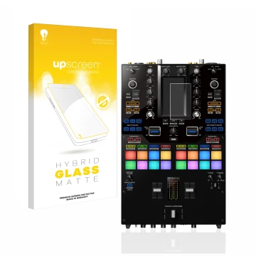 Vorderseite einer Produktverpackung mit dem Markenlogo upscreen. Daneben ist das Gerät Pioneer DJM-S11 mit dem zugehörigen Dis
