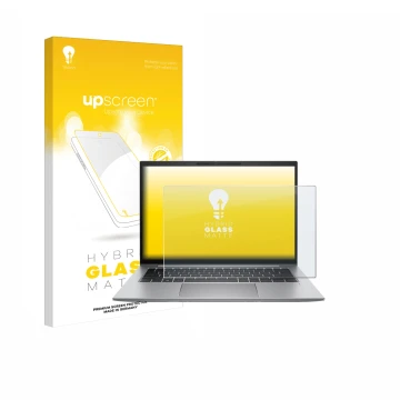Vorderseite einer Produktverpackung mit dem Markenlogo upscreen. Daneben ist das Gerät HP Zbook Firefly 14 G9 mit dem zugehöri