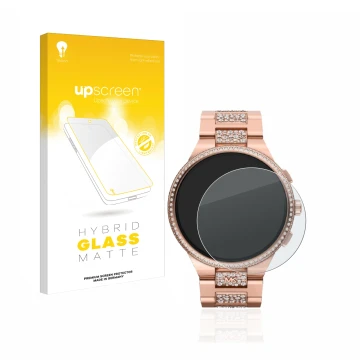 Vorderseite einer Produktverpackung mit dem Markenlogo upscreen. Daneben ist das Gerät Michael Kors Camille Gen 6 MKT5147 mit 