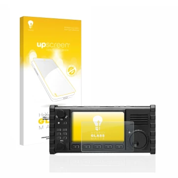 Vorderseite einer Produktverpackung mit dem Markenlogo upscreen. Daneben ist das Gerät Xiegu X6100 HF-Transceiver mit dem zuge