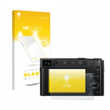 Vorderseite einer Produktverpackung mit dem Markenlogo upscreen. Daneben ist das Gerät Panasonic Lumix DC-TZ202D mit dem zugeh