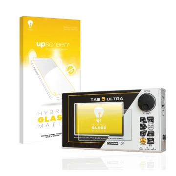 Vorderseite einer Produktverpackung mit dem Markenlogo upscreen. Daneben ist das Gerät Rover TAB 5 ULTRA mit dem zugehörigen D