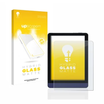 Vorderseite einer Produktverpackung mit dem Markenlogo upscreen. Daneben ist das Gerät Meebook M6 6