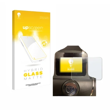 Vorderseite einer Produktverpackung mit dem Markenlogo upscreen. Daneben ist das Gerät Motocaddy M1 DHC Electric Trolley mit d