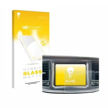 Vorderseite einer Produktverpackung mit dem Markenlogo upscreen. Daneben ist das Gerät Dodge Challenger Uconnect 8.4