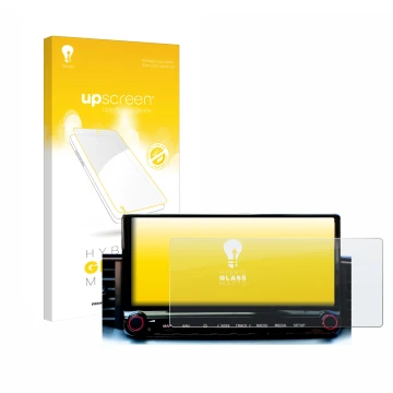Vorderseite einer Produktverpackung mit dem Markenlogo upscreen. Daneben ist das Gerät Kia Xceed 2023 Infotainment System mit 