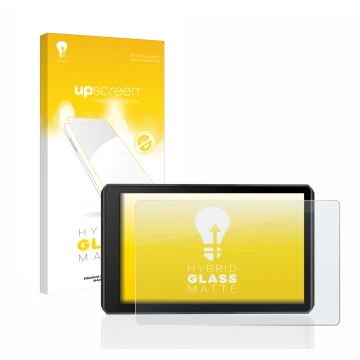 Vorderseite einer Produktverpackung mit dem Markenlogo upscreen. Daneben ist das Gerät Garmin zumo XT2 mit dem zugehörigen Dis