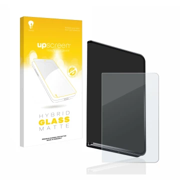 Vorderseite einer Produktverpackung mit dem Markenlogo upscreen. Daneben ist das Gerät Ledger Stax crypto wallet mit dem zugeh