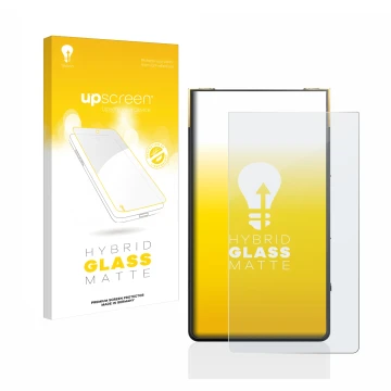 Vorderseite einer Produktverpackung mit dem Markenlogo upscreen. Daneben ist das Gerät Sony Walkman NW-ZX707 mit dem zugehörig