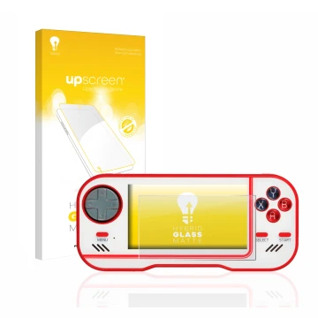 Vorderseite einer Produktverpackung mit dem Markenlogo upscreen. Daneben ist das Gerät Blaze Evercade mit dem zugehörigen Disp