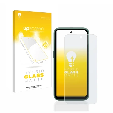 Vorderseite einer Produktverpackung mit dem Markenlogo upscreen. Daneben ist das Gerät Nokia XR21 mit dem zugehörigen Displays