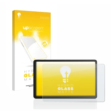 Vorderseite einer Produktverpackung mit dem Markenlogo upscreen. Daneben ist das Gerät Amazon Fire Max 11 mit dem zugehörigen 