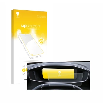 Vorderseite einer Produktverpackung mit dem Markenlogo upscreen. Daneben ist das Gerät Peugeot 2008 2022 Cockpit mit dem zugeh