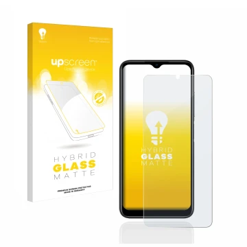 Vorderseite einer Produktverpackung mit dem Markenlogo upscreen. Daneben ist das Gerät Doogee N50 mit dem zugehörigen Displays