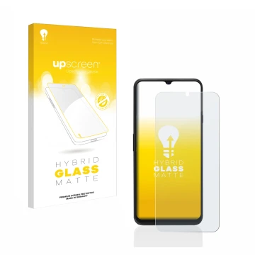 Vorderseite einer Produktverpackung mit dem Markenlogo upscreen. Daneben ist das Gerät Cubot P80 mit dem zugehörigen Displaysc