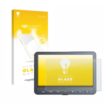 Vorderseite einer Produktverpackung mit dem Markenlogo upscreen. Daneben ist das Gerät Naviskauto 10.5