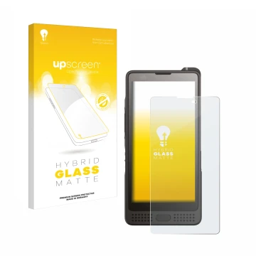 Vorderseite einer Produktverpackung mit dem Markenlogo upscreen. Daneben ist das Gerät Sonim XP10 mit dem zugehörigen Displays