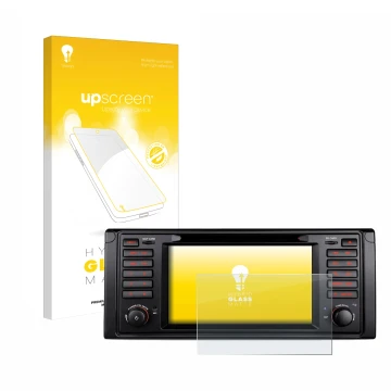 Vorderseite einer Produktverpackung mit dem Markenlogo upscreen. Daneben ist das Gerät Xtrons IQ7039B mit dem zugehörigen Disp