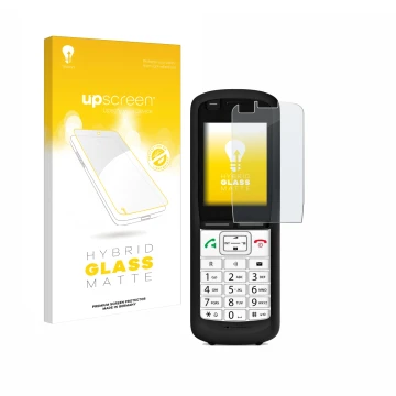 Vorderseite einer Produktverpackung mit dem Markenlogo upscreen. Daneben ist das Gerät Unify OpenScape DECT Phone R6 mit dem z