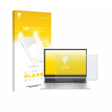 Vorderseite einer Produktverpackung mit dem Markenlogo upscreen. Daneben ist das Gerät HP EliteBook 860 G10 mit dem zugehörige