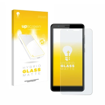 Vorderseite einer Produktverpackung mit dem Markenlogo upscreen. Daneben ist das Gerät ZTE Blade A31 mit dem zugehörigen Displ