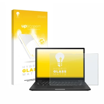 Vorderseite einer Produktverpackung mit dem Markenlogo upscreen. Daneben ist das Gerät ASUS ROG Flow X13 2023 mit dem zugehöri