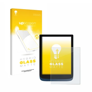 Vorderseite einer Produktverpackung mit dem Markenlogo upscreen. Daneben ist das Gerät Vivlio InkPad 3 mit dem zugehörigen Dis