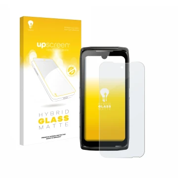 Vorderseite einer Produktverpackung mit dem Markenlogo upscreen. Daneben ist das Gerät Crosscall Core-Z5 mit dem zugehörigen D