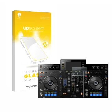 Vorderseite einer Produktverpackung mit dem Markenlogo upscreen. Daneben ist das Gerät Pioneer XDJ-RX mit dem zugehörigen Disp