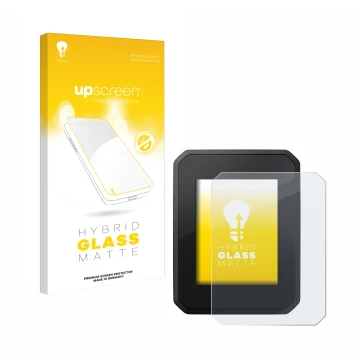 Vorderseite einer Produktverpackung mit dem Markenlogo upscreen. Daneben ist das Gerät FIT Display Compact mit dem zugehörigen