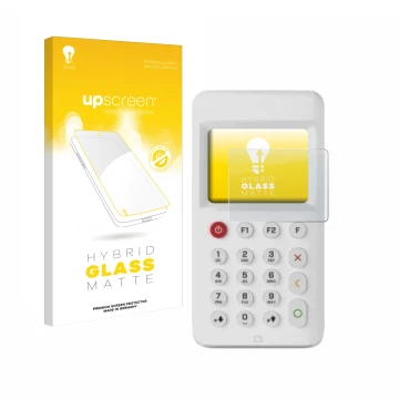 Vorderseite einer Produktverpackung mit dem Markenlogo upscreen. Daneben ist das Gerät myPOS Go 2 mit dem zugehörigen Displays