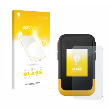 Vorderseite einer Produktverpackung mit dem Markenlogo upscreen. Daneben ist das Gerät Garmin eTrex SE mit dem zugehörigen Dis