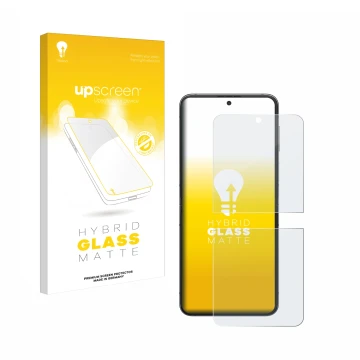 Vorderseite einer Produktverpackung mit dem Markenlogo upscreen. Daneben ist das Gerät Samsung Galaxy Z Flip 5 mit dem zugehör