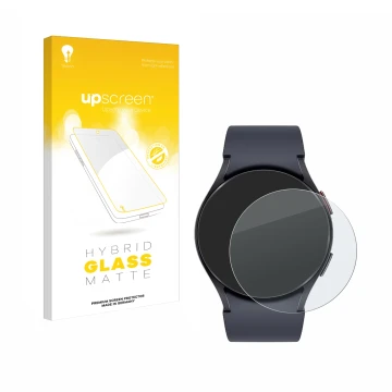 Vorderseite einer Produktverpackung mit dem Markenlogo upscreen. Daneben ist das Gerät Samsung Galaxy Watch 6 (40 mm) mit dem 
