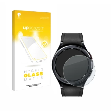 Vorderseite einer Produktverpackung mit dem Markenlogo upscreen. Daneben ist das Gerät Samsung Galaxy Watch 6 Classic (43 mm) 