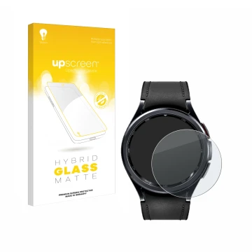 Vorderseite einer Produktverpackung mit dem Markenlogo upscreen. Daneben ist das Gerät Samsung Galaxy Watch 6 Classic (47 mm) 